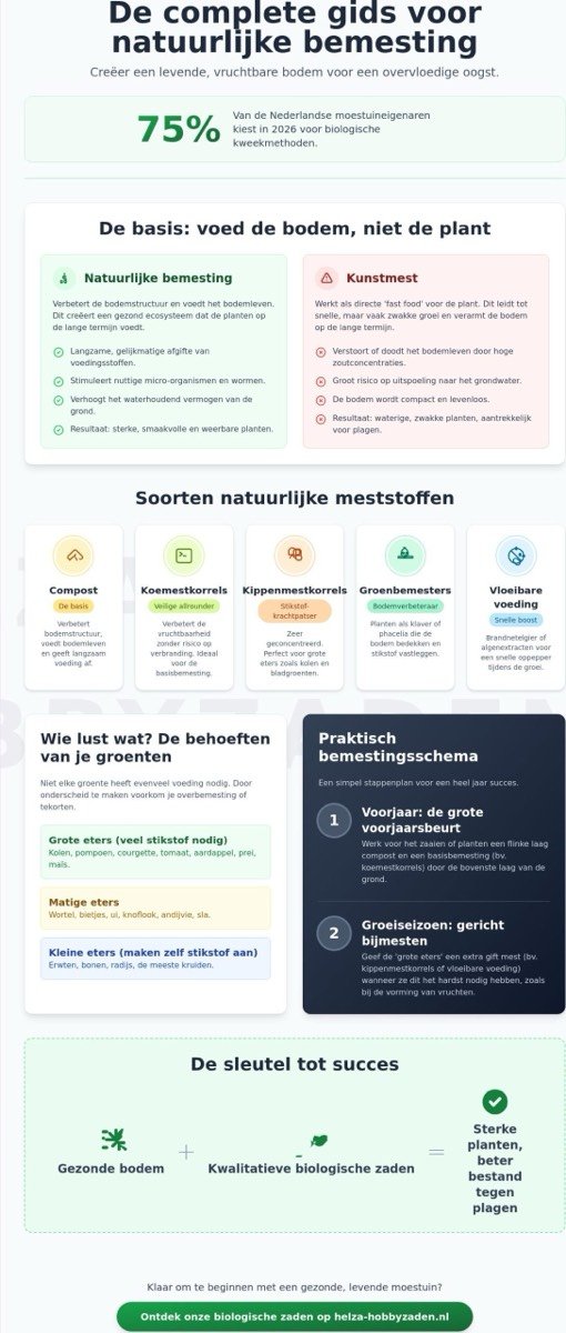 Natuurlijke bemesting moestuin: de complete gids voor een gezonde bodem in 2026