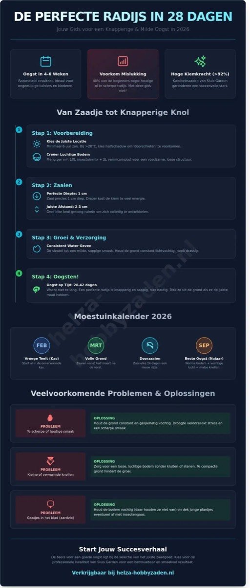 Radijs kweken in 2026: Van zaaien tot de perfecte knapperige oogst